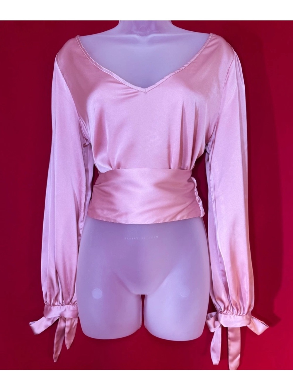 Sz Small ❤️ Fashion Nova Satin Dusty Rose Pink Romantic Blouse Long Sleeve